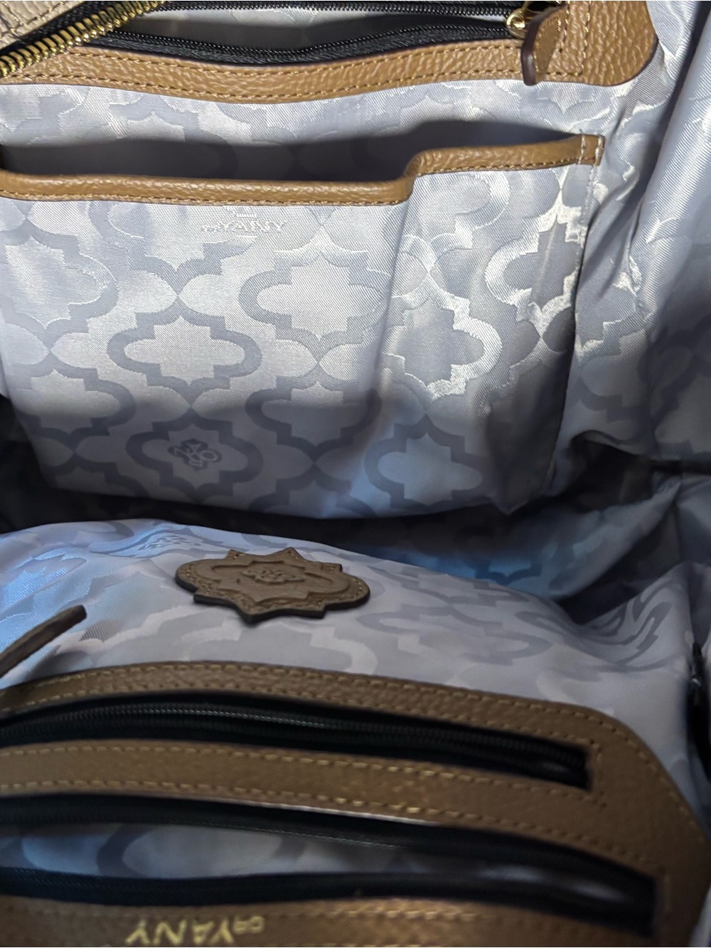 Oryany Tri-Color Pebbled Leather Satchel Crossbody Bag Taupe Tan Cream EUC - Picture 7 of 9
